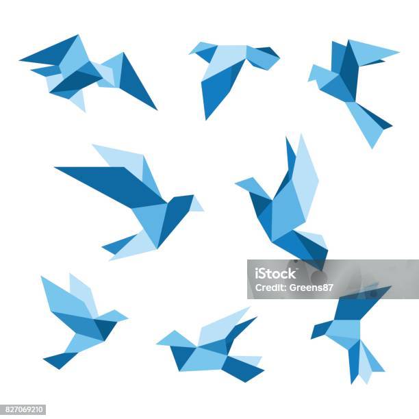 Blue Flying Pigeon And Dove Birds Set Isolated On White Pigeon Polygonal Style Vector Illustration Stock Illustration - Download Image Now