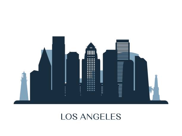 Los Angeles skyline, monochrome silhouette. Vector illustration. Los Angeles skyline, monochrome silhouette. Vector illustration. los angeles stock illustrations