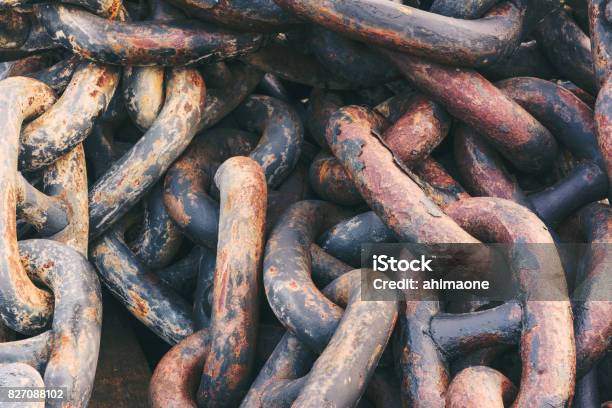 High Contrast Old Chain Background Stock Photo - Download Image Now - Arts Culture and Entertainment, Backgrounds, Black Color