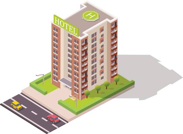 ilustrações de stock, clip art, desenhos animados e ícones de isometric building - computer icon icon set hotel symbol