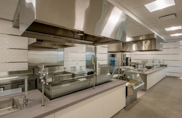 Commercial Kitchen New, usused commercial kitchen. kitchen hood stock pictures, royalty-free photos & images