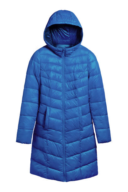 istock Blue winter long coat jacket with hood isolated on white 827099534