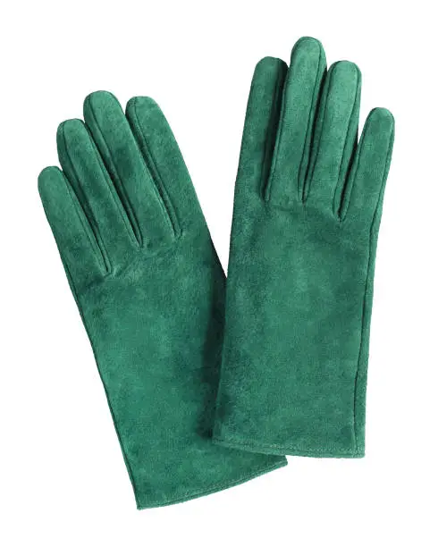 Turquoise suede shammy leather  gloves isolated on white
