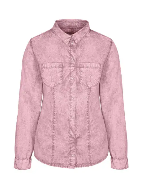 Rose pink denim woman shirt with a collar isolated on white