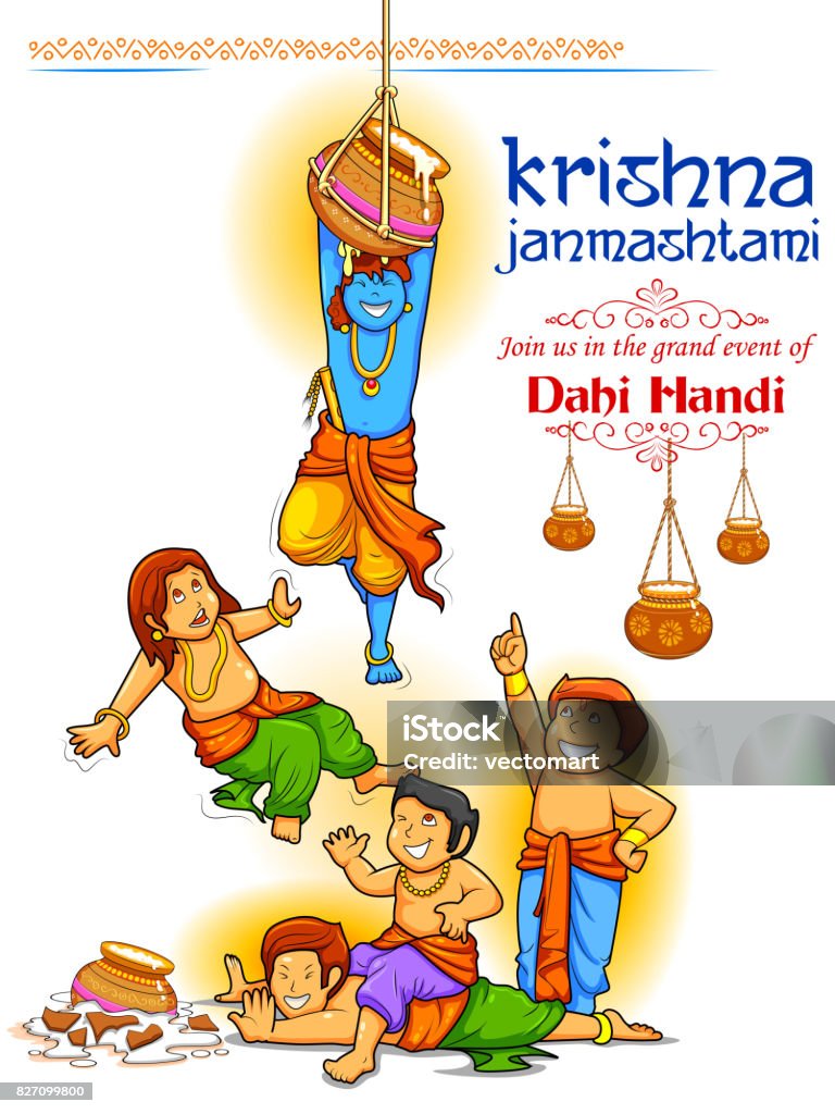 Lord Krishna In Happy Janmashtami Festival Of India Stock Illustration -  Download Image Now - iStock