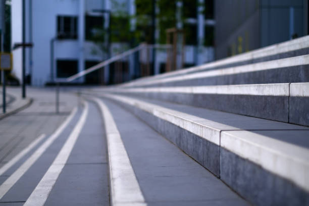istock Close up stairs with white stripes 827102508