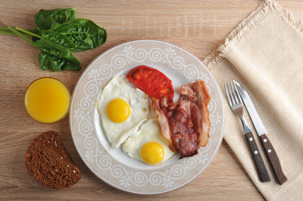 istock scrambled eggs with bacon, spinach and beans on the plate 827106346