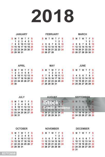 Calendar 2018 Year Vector Design Template Stock Illustration - Download Image Now - Backgrounds, Calendar, 2018