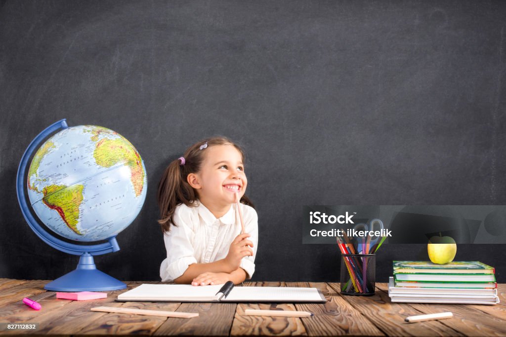 Back To School Concept, Happy Smiling Child Studying Child Stock Photo