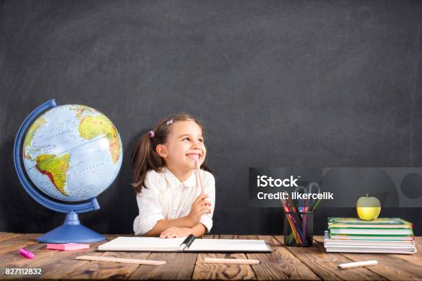 Back To School Concept Happy Smiling Child Studying Stock Photo - Download Image Now