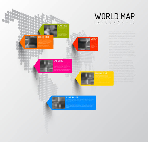 World map template with photo pins Vector World map template with pointers and photo placeholders mapa stock illustrations