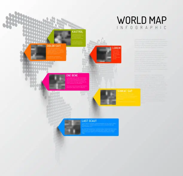 Vector illustration of World map template with photo pins