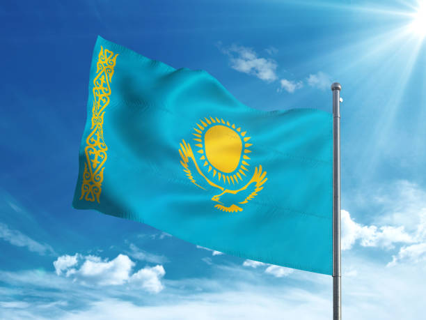 istock Kazakhstan flag waving in the blue sky 827118632