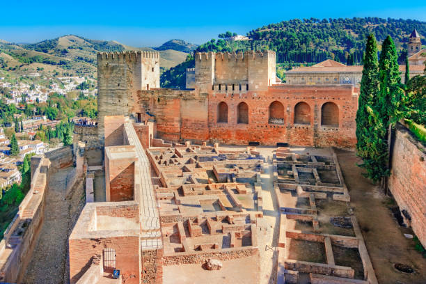 Cityscape of Granada, Spain. Photo shot from vantage point on hill overlooking the town.