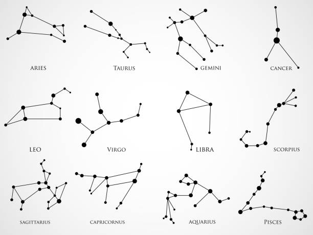 illustrazioni stock, clip art, cartoni animati e icone di tendenza di insieme di costellazioni zodiacali - costellazioni