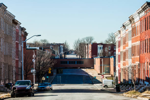 calles de harlem park, baltimore, md - poor area fotografías e imágenes de stock