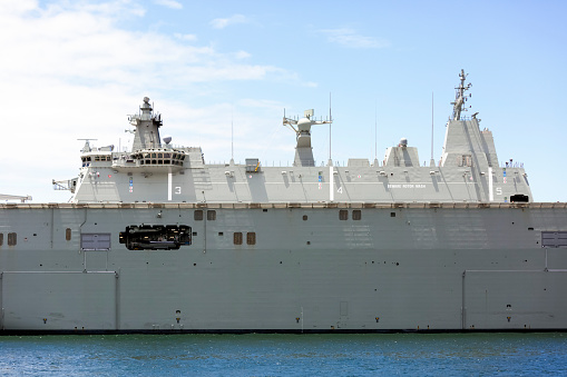 Australian Navy ship, background with copy space, full frame horizontal composition