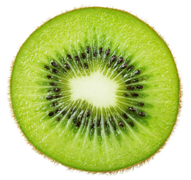 slice of kiwi fruit isolated on white - green cross imagens e fotografias de stock