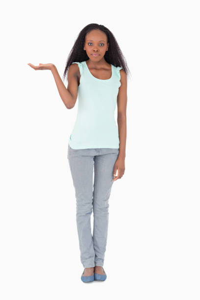 istock Woman presenting something on a white background 827158154