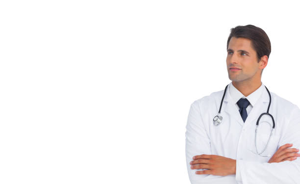 istock Confident doctor with arms crossed looking up 827158302