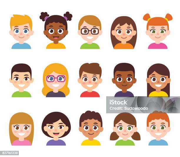 Cartoon Children Avatar Set Stock Illustration - Download Image Now - Child, Human Face, Girls