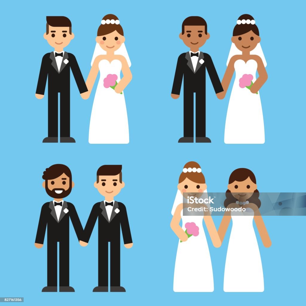 Cartoon Hochzeit Paare set - Lizenzfrei Braut Vektorgrafik