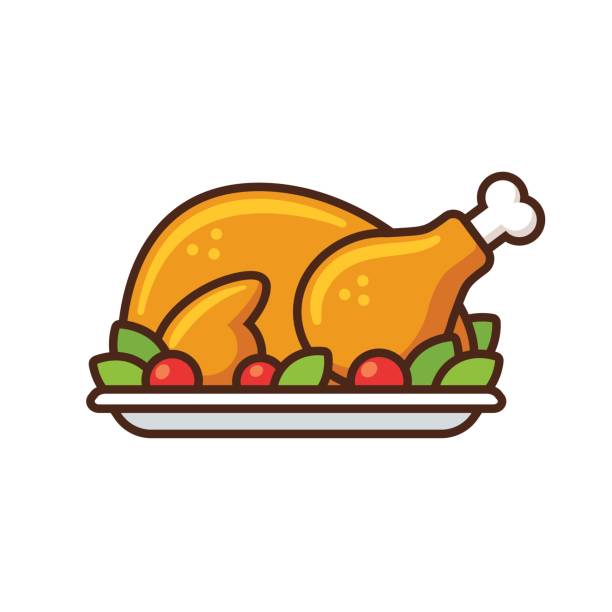 로스트 터키 아이콘 - christmas food dinner turkey stock illustrations