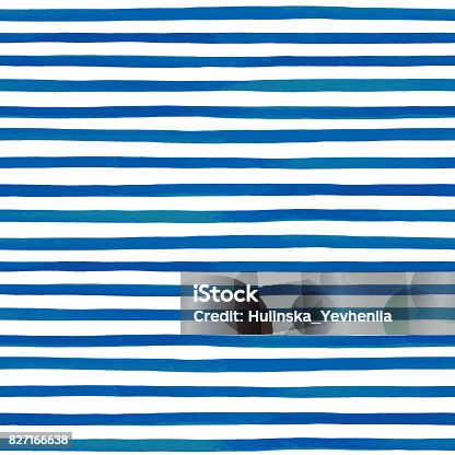 istock Beautiful seamless pattern with blue watercolor stripes. hand painted brush strokes, striped background. Vector illustration. 827166638