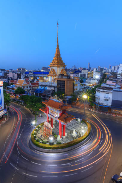 istock Blur light of car moving at Odean circle landmark in Thailand 827187832