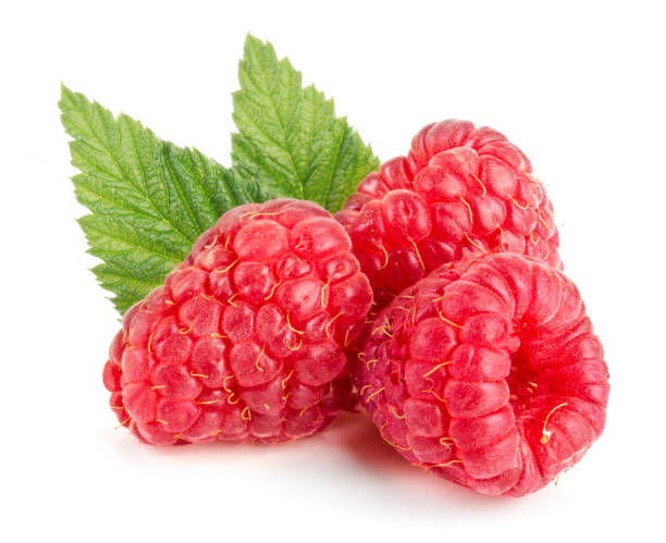 istock raspberries with leaf isolated on white background macro 827197954