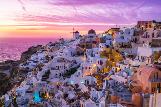 istock colorful sunset over santorini island 827212078