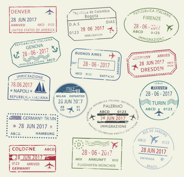 istock Visa passport stamp symbol set for travel design 827215322
