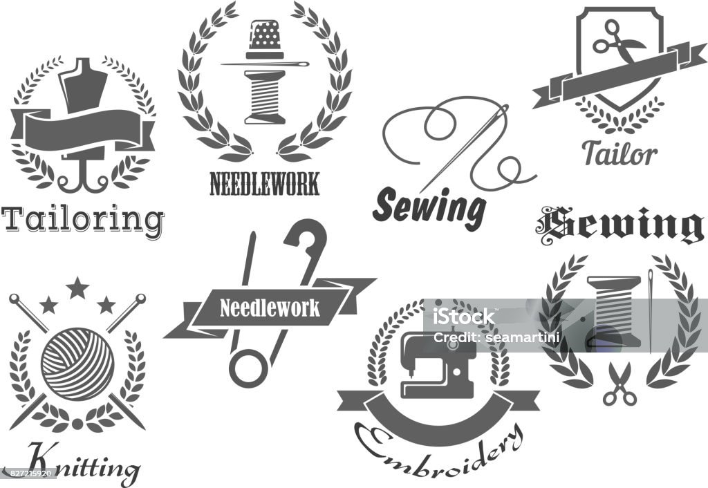 Sewing Embroidery And Tailoring Vector Icons Stock Illustration ...