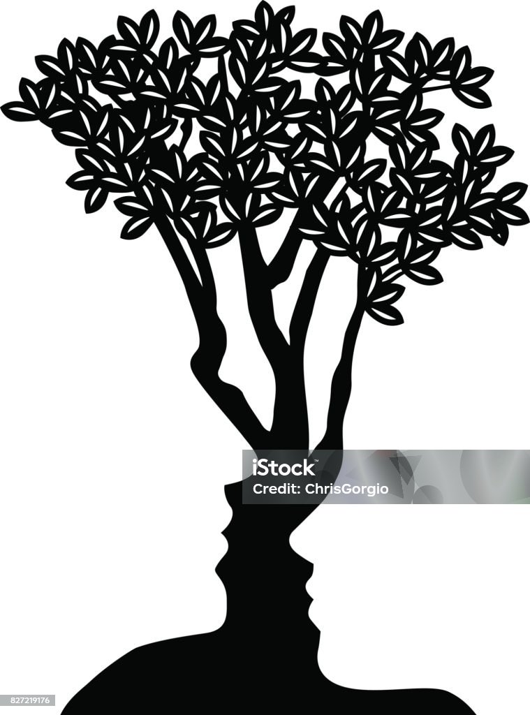 Tree Faces Optical Illusion Concept Tree formed from man and womans faces optical illusion concept design Optical Illusion stock vector