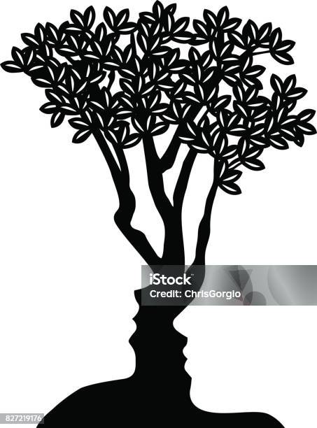 Tree Faces Optical Illusion Concept Stock Illustration - Download Image Now - Optical Illusion, Tree, In Silhouette