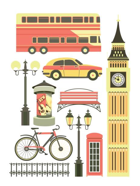 набор объектов лондона - big ben isolated london england england stock illustrations