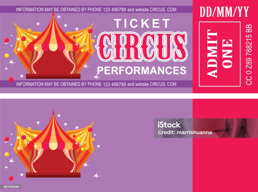 Ticket amusement park Ticket for the performance and event for the magical show carnival circus amusement park two sides second confusing without information Amusement Park stock vector