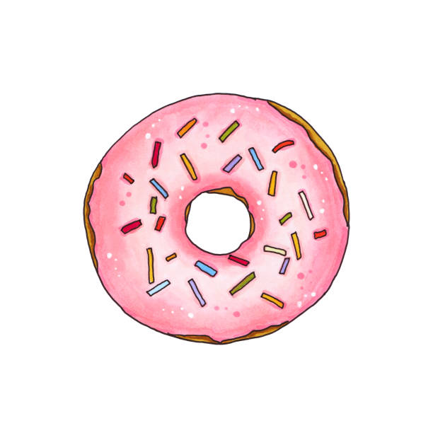 istock Donut with pink glaze and sprinkles. Hand drawn marker illustration. 827239076