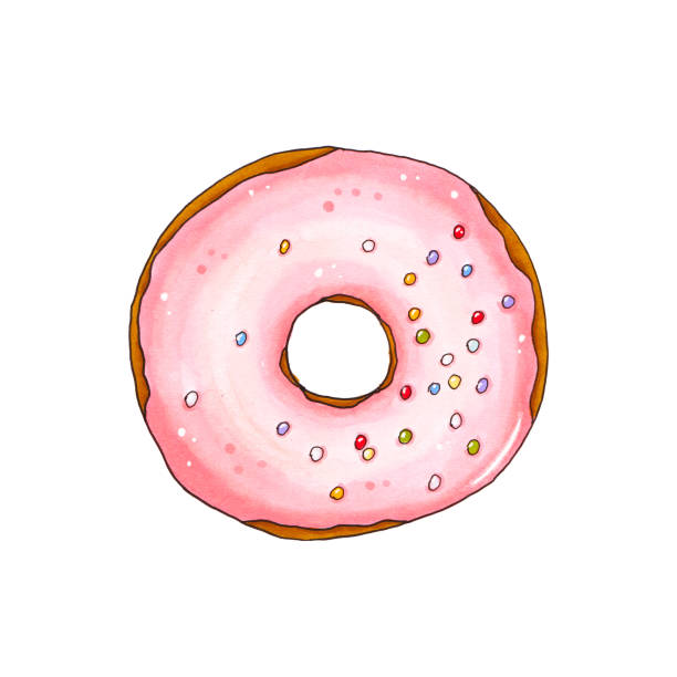 istock Donut with pink glaze and sprinkles. Hand drawn marker illustration. 827239092