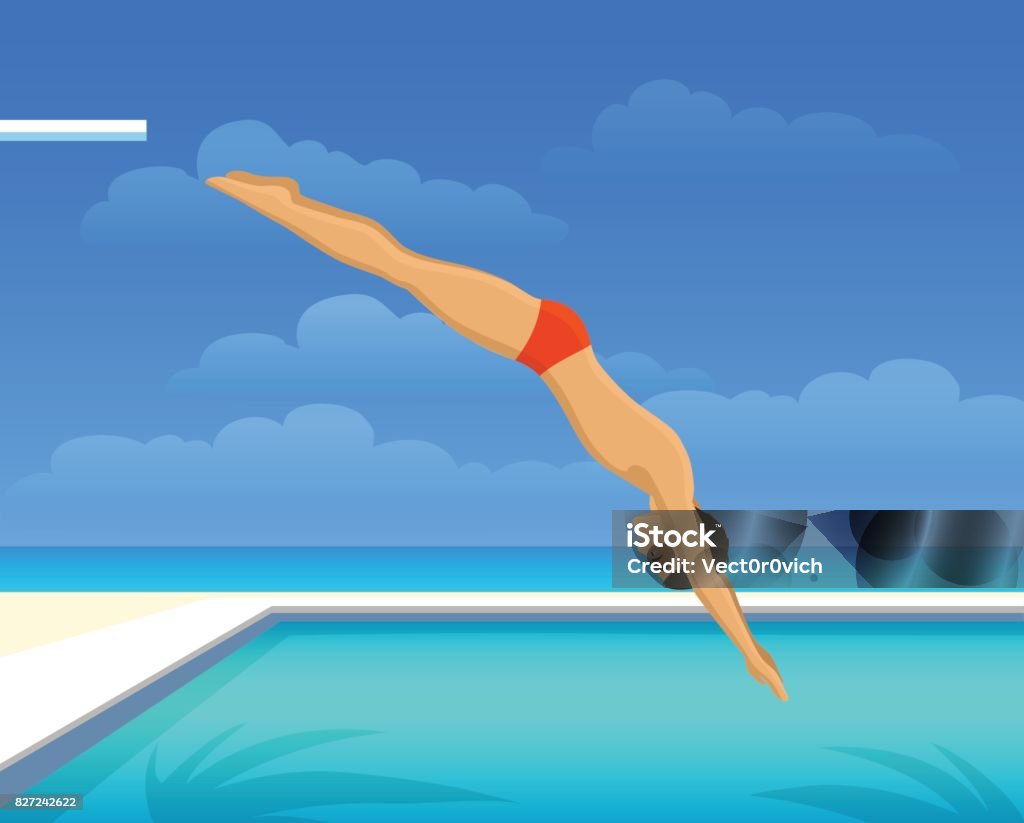 Man Diving into Swimming Pool Diving Into Water stock vector