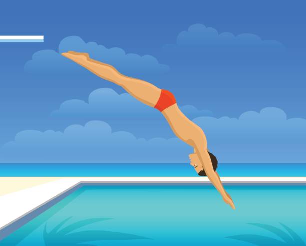 Man Diving into Swimming Pool Man Diving into Swimming Pool diving into pool stock illustrations