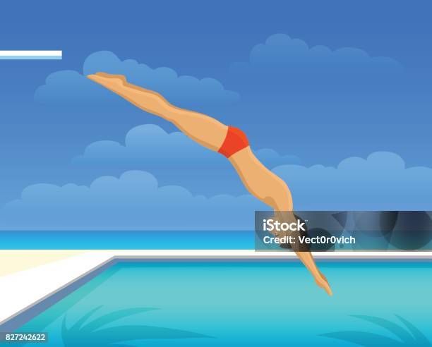 Man Diving Into Swimming Pool Stock Illustration - Download Image Now - Diving Into Water, Swimming Pool, Men