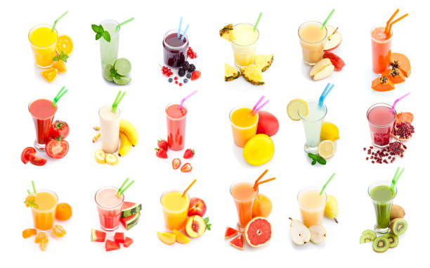 istock Fruit juice and smoothie glasses collection isolated on white background 827242886