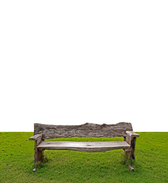 istock Closeup Antique Wooden Bench on White Background, Clipping Path 827243530