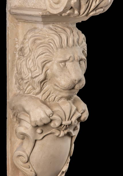 istock plaster lion sculpture, pommel column on a black background 827246194