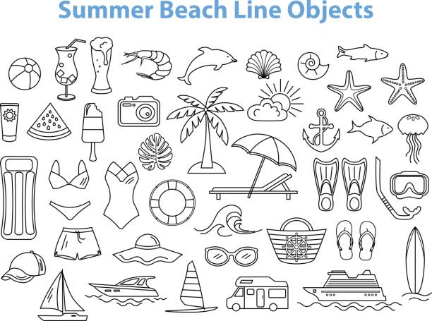 Summer Beach Line Objects Set. Summer Beach Line Objects Set. sailing background stock illustrations