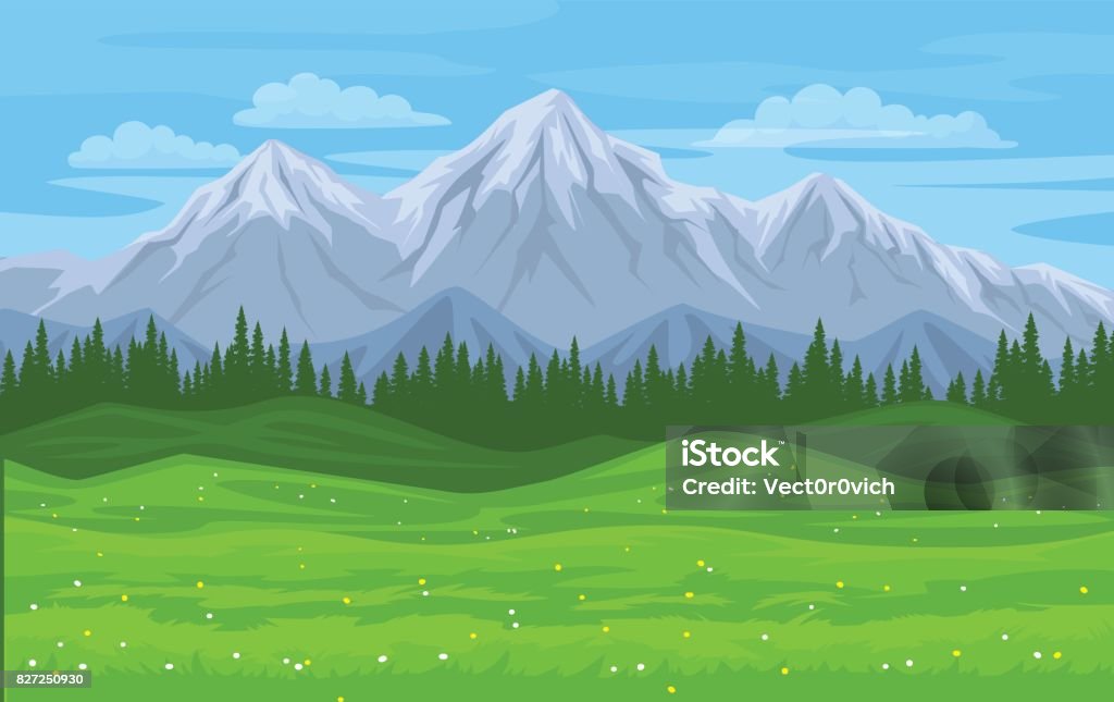 Mountain Forest Meadow Landscape Stock Illustration - Download Image Now -  Cartoon, Mountain, Mountain Range - iStock