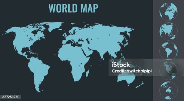 World Map With Globes Infographic Map Vector Stock Illustration - Download Image Now - Africa, Asia, Australia