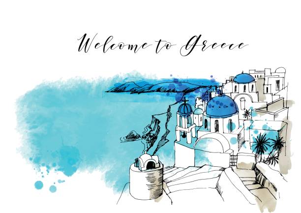 греция - санторини stock illustrations