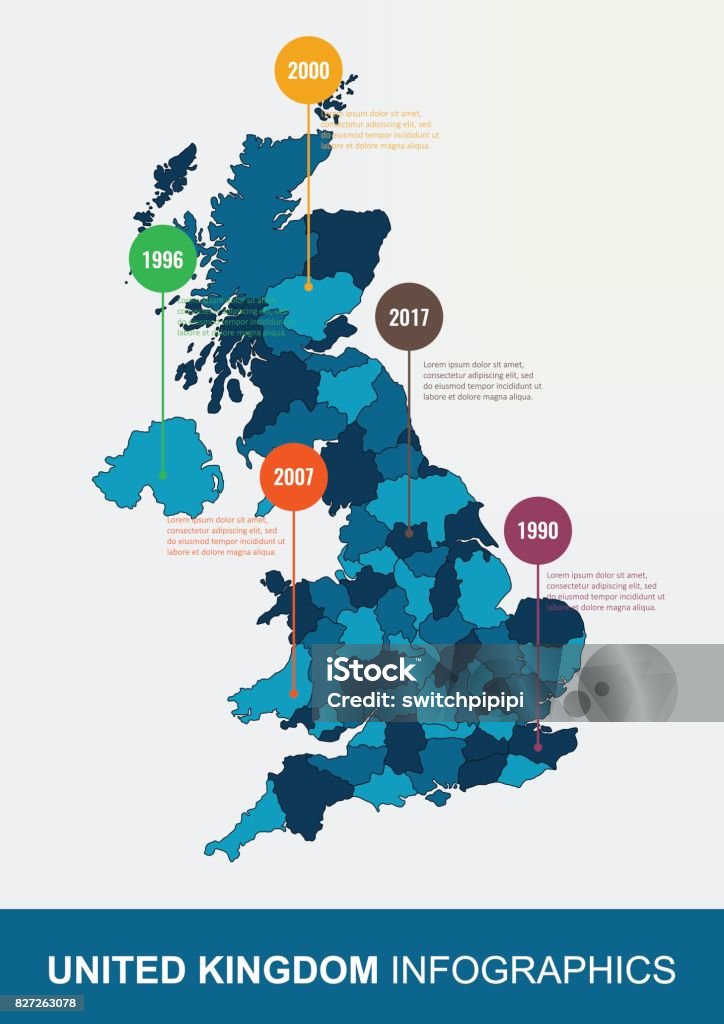 United Kingdom map infographic template. All regions are selectable. Vector United Kingdom map infographic template. All regions are selectable. Vector illustration Map stock vector